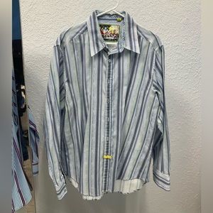 Robert Graham Blue striped long sleeve button up shirt, XL